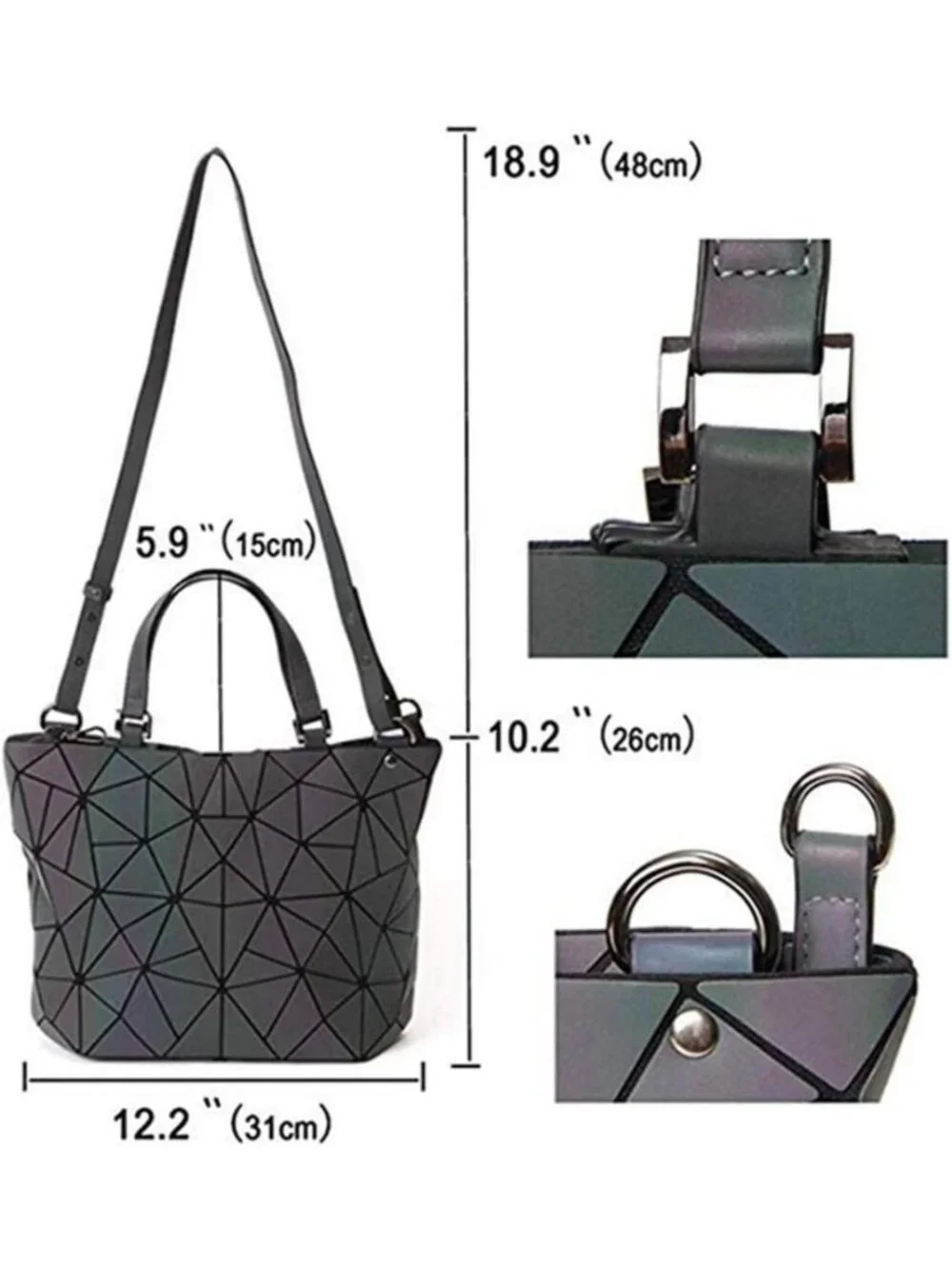 Luminous Geometric Handbag - Eco-Friendly Holographic Purse with Shard Design